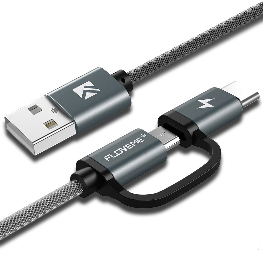 QC3.0 2.8A Micro USB Cable Fast Charger Charging USB Type-C Cable 2-in-1 Type-C Cable