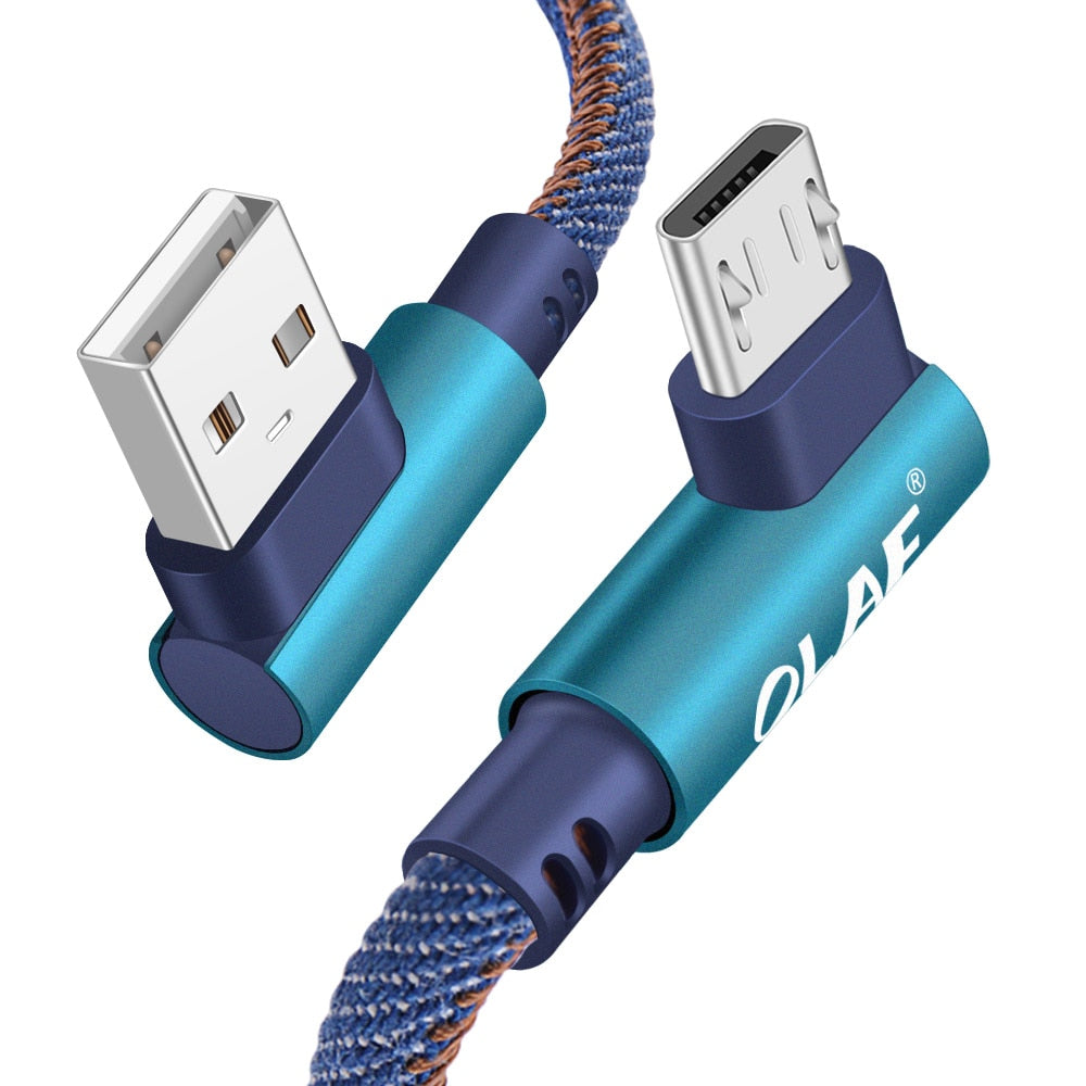 OLAF 2m Micro USB Cable 2A Fast Charger USB Cord 90 degree elbow Nylon Braided Data Cable for