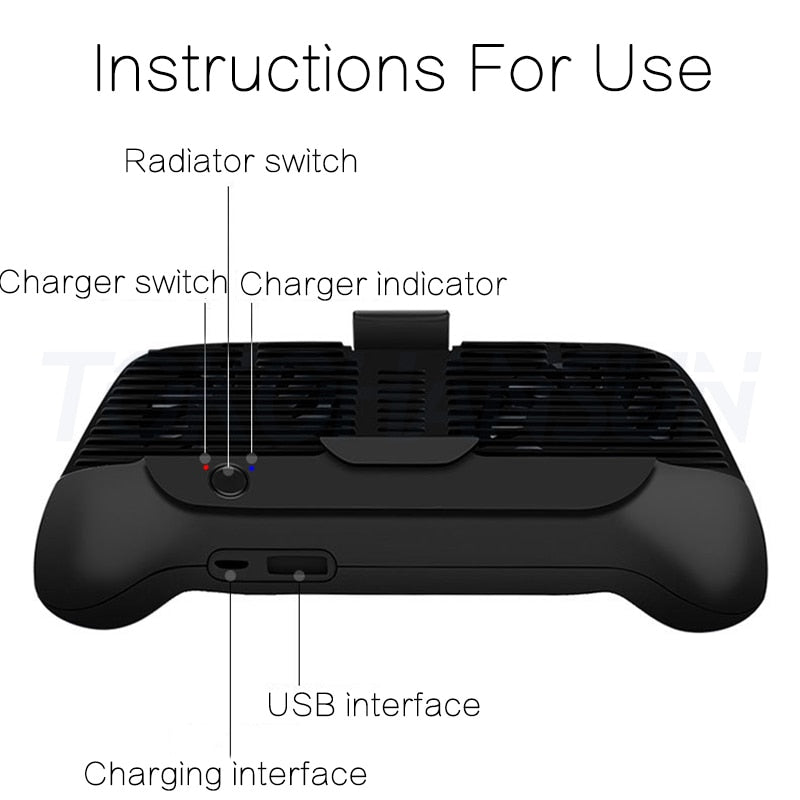 Mobile Phone Cooler Cooling Fan Gamepad Holder Stand 1800 mAh Power Bank Radiator Mute