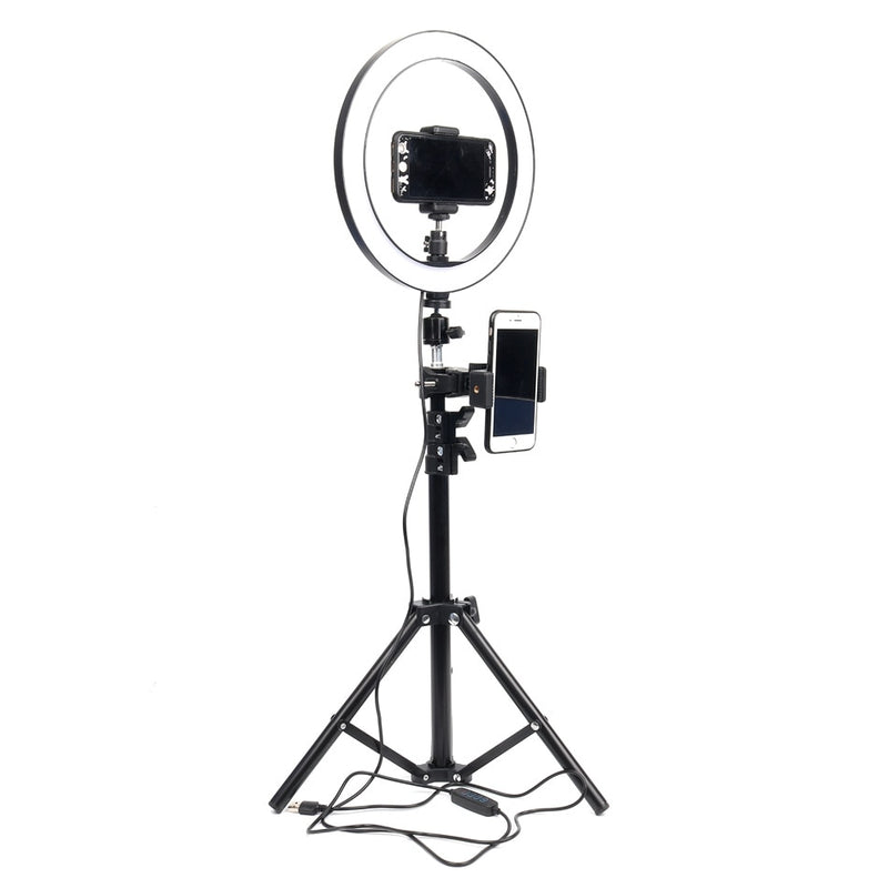 10"/1.7m Dimmable LED Selfie Ring Light Tripod With Phone Clip