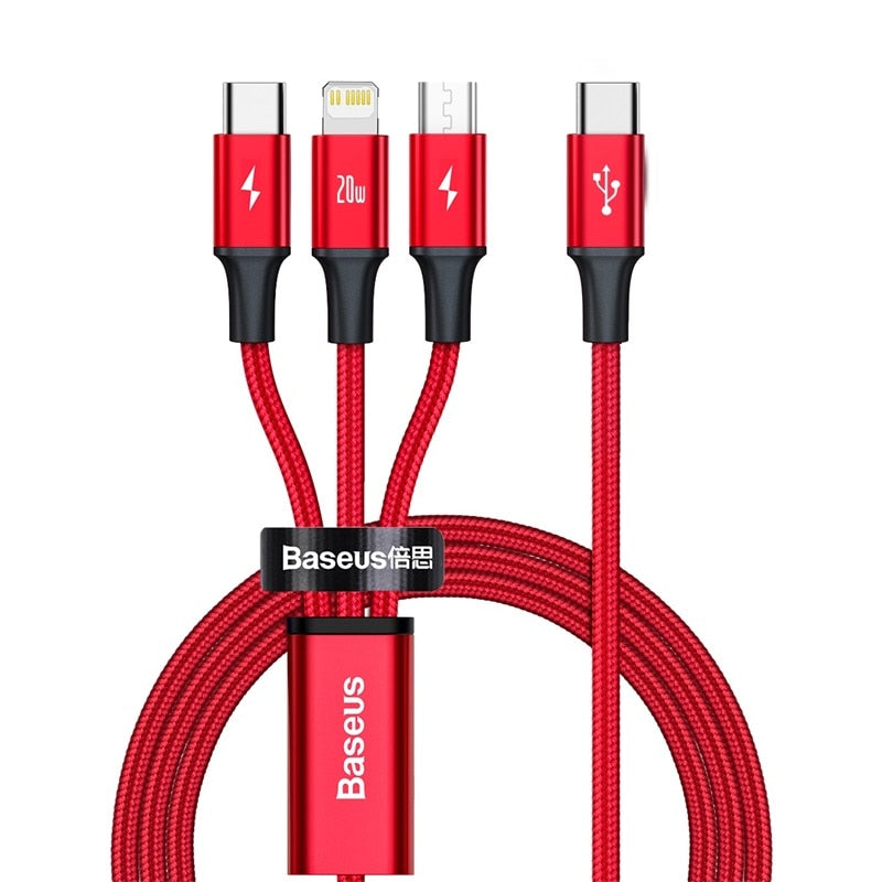 20W PD 3 in 1 USB Type-C Cable for iPhone 12 11 Xs Max Charger Cable for MacBook iPad Pro