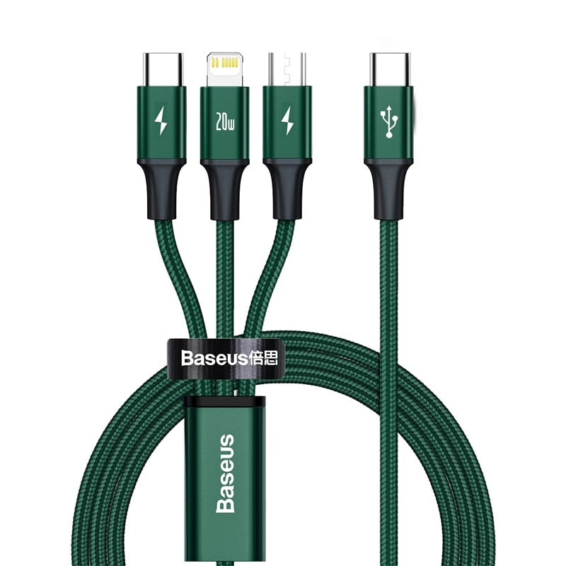 20W PD 3 in 1 USB Type-C Cable for iPhone 12 11 Xs Max Charger Cable for MacBook iPad Pro
