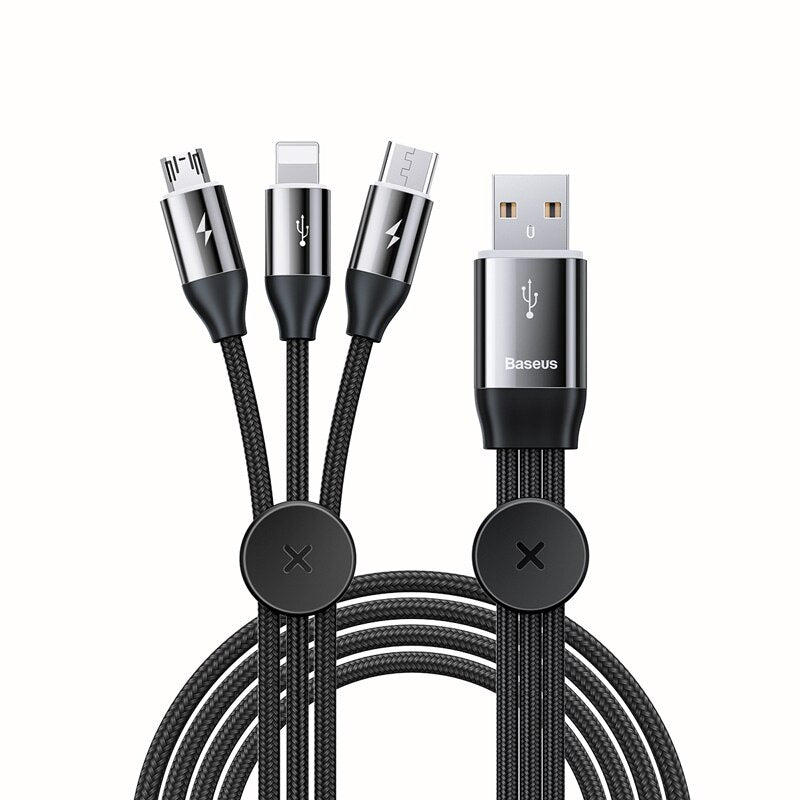3-in-1 USB Cable For iPhone Micro USB Type C Cable For Android Mobile Phone Magnetic Lighting Charger Cable USBC Microusb