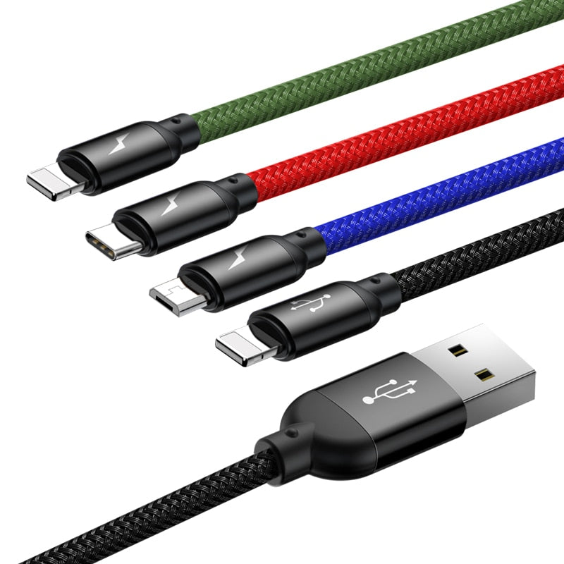 4-in-1 USB Cable Fast-Charging Micro USB Type-C