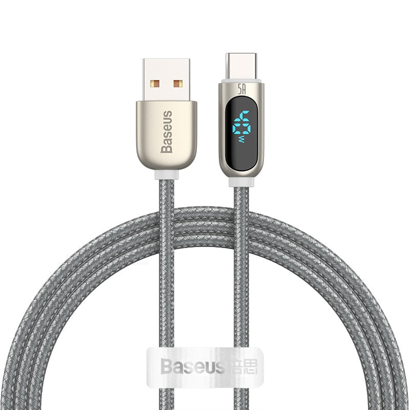 5A USB-C Cable for Xiaomi Red Mi Note 9 Fast Charger Digital Voltage LED Display