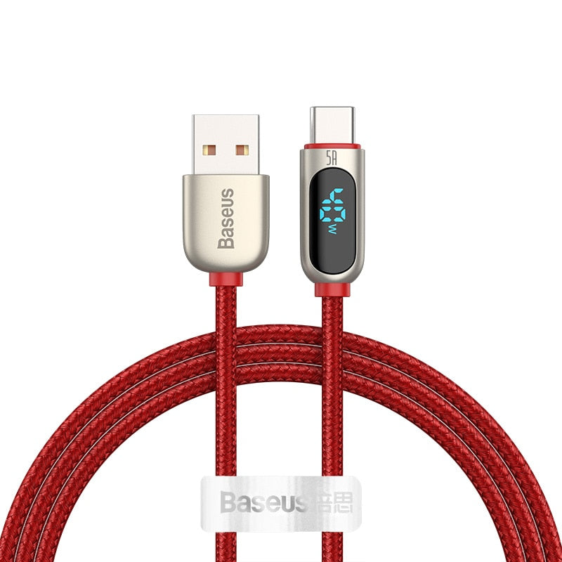 5A USB-C Cable for Xiaomi Red Mi Note 9 Fast Charger Digital Voltage LED Display