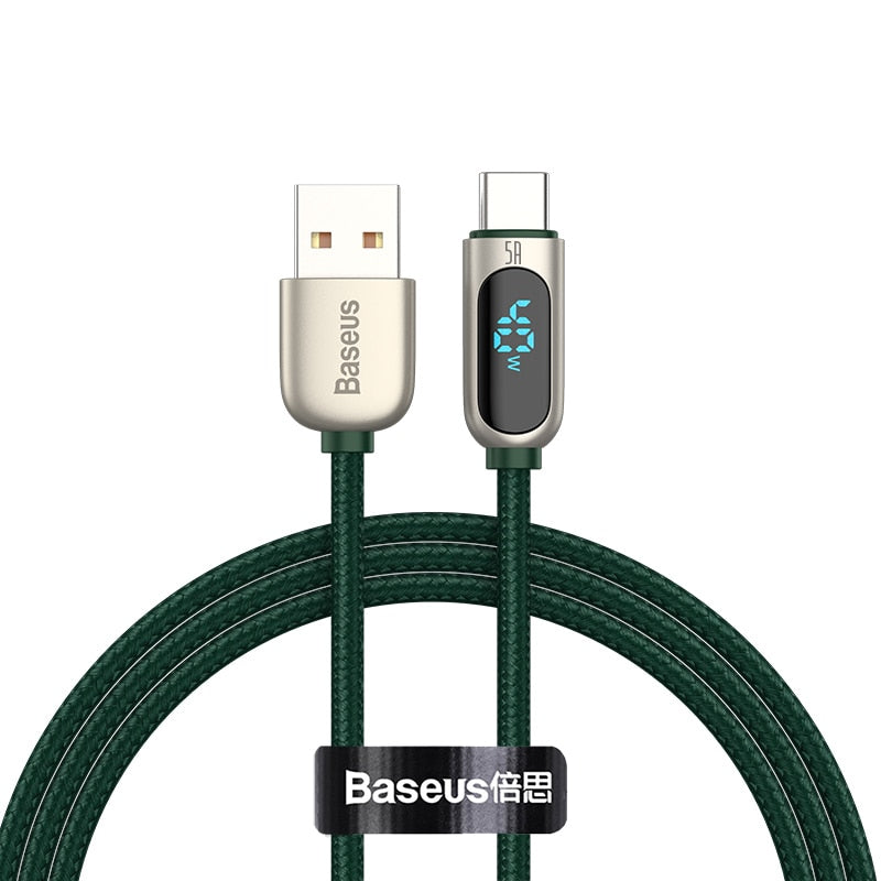 5A USB-C Cable for Xiaomi Red Mi Note 9 Fast Charger Digital Voltage LED Display