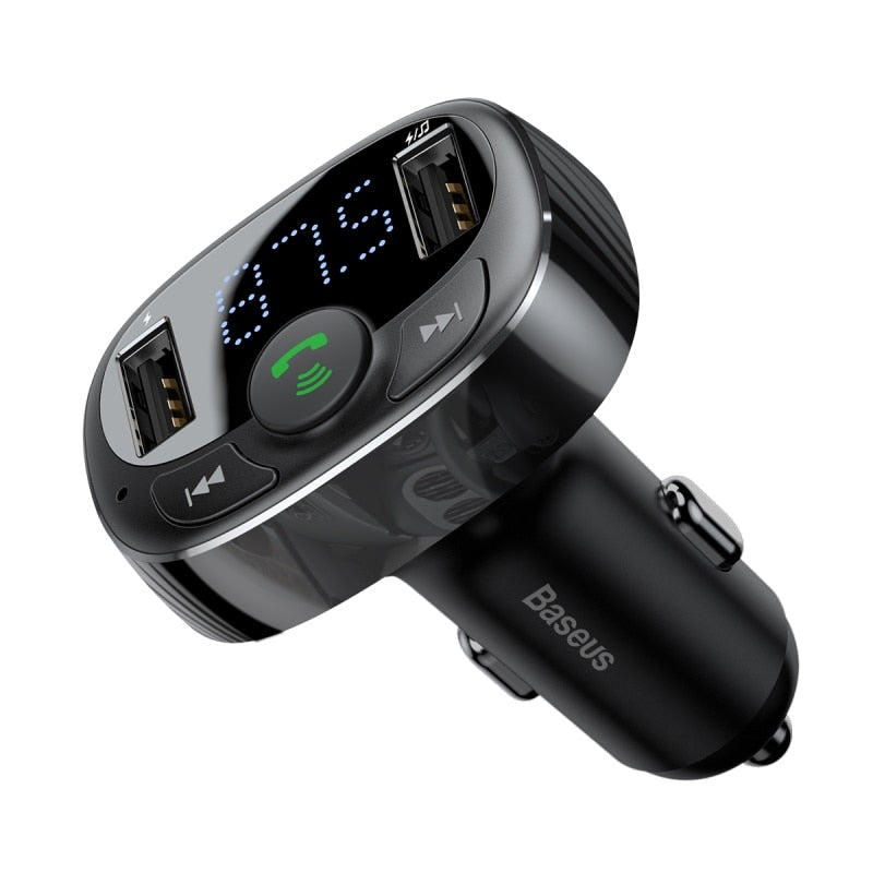 Dual-USB Car Charger FM Transmitter Bluetooth Handsfree Phone