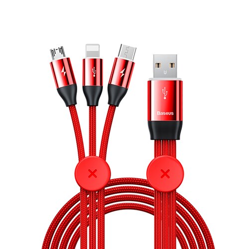 Magnetic Car 3-in-1 USB Cable for iPhone Charging Cable With Lighting Micro USB Type C Cable