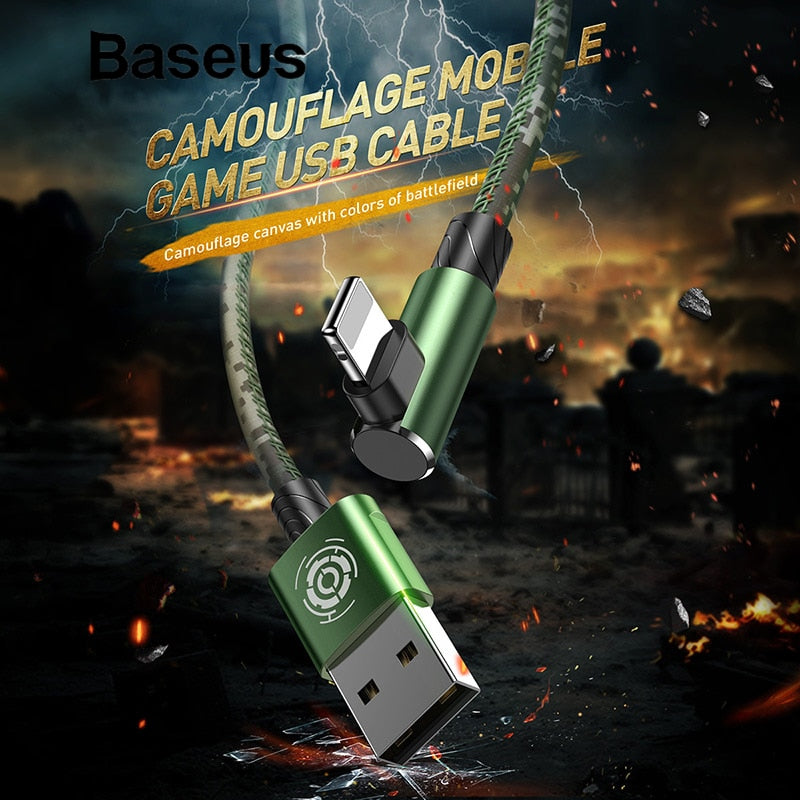Military Camouflage Green 90 Degree USB Cable For iPhone 5 6 6s 7 8 Fast Charging Cable For iPad USB Charger Cable Data