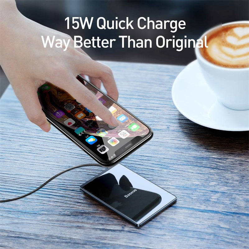 Ultra-Thin Wireless Charger for iPhone Xs Max XR 8 Portable 15W Fast Wireless Charging Pad