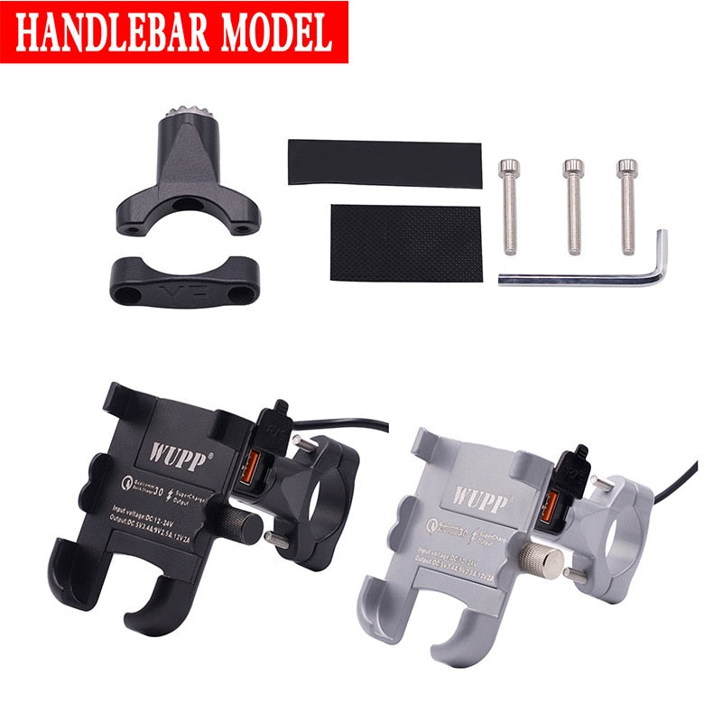 Motorcycle Universal Aluminum Alloy Phone Holder With USB Charger Handlebar Bracket for