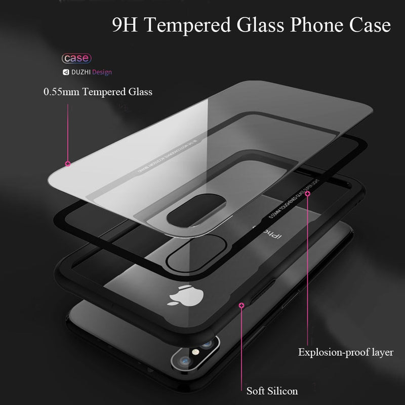 Tempered Glass Phone Case For iPhone 7 8 XR XS Cases Glass Cover For iPhone X XS Max XR 6 6s