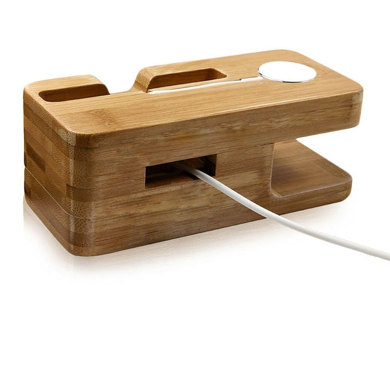 Bamboo Phone Watch Charging Stand Docking Station Cradle Holder