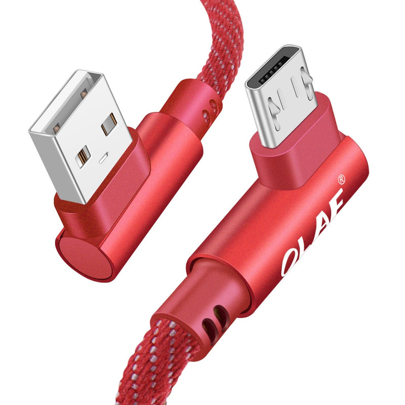 OLAF 2m Micro USB Cable 2A Fast Charger USB Cord 90 degree elbow Nylon Braided Data Cable for