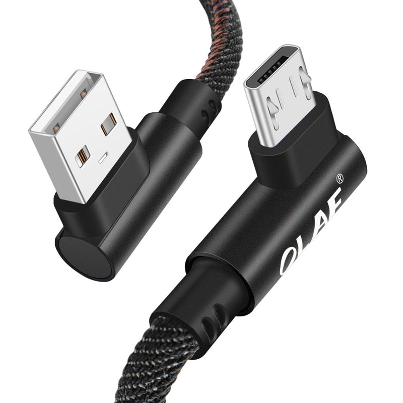 Micro USB Cable 2A Fast Charger Cord 90 degree Elbow Nylon Braided Data Cable