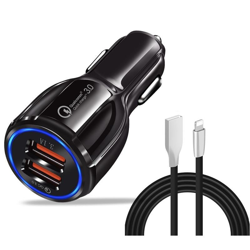 USB Fast Car Charger Quick-Charge 2.0/3.0 Mobile Phone 2-Port