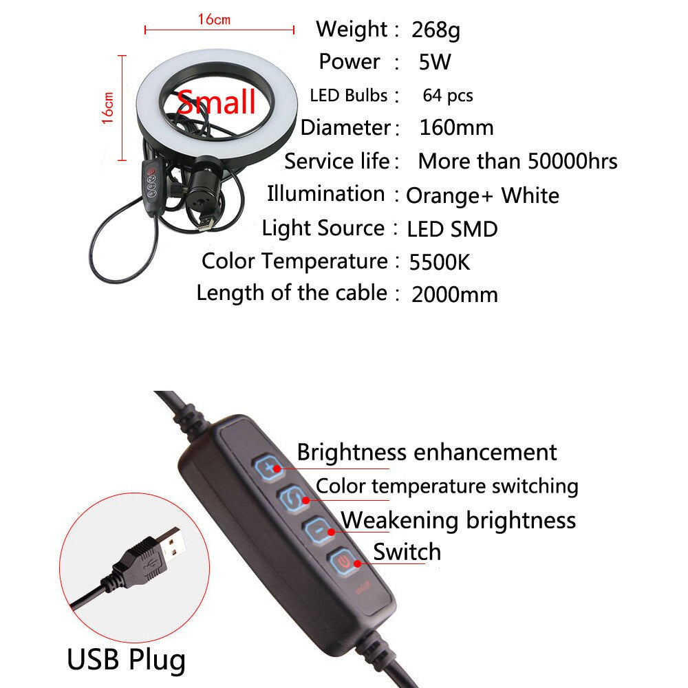 Selfie Lights Ring Fill Light LED Photographic Studio Dimmable Ringlight Phone Holder Lighting 1.25m