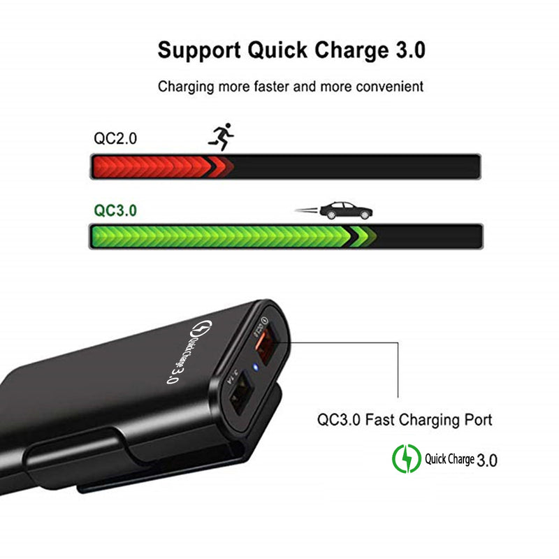 USB Car Charger 4 Ports QC3.0+2.4A+3.1A USB Car Charger Universal USB Fast Adapter with 5.6ft Extension Cord