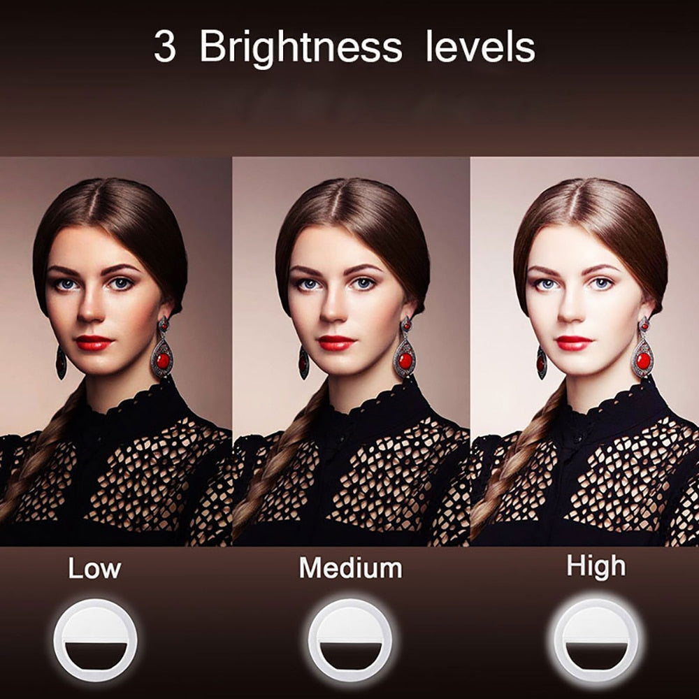 Selfie Lamp Mobile Phone Lens Portable Flash Ring 36 LEDS Luminous Ring Clip Light